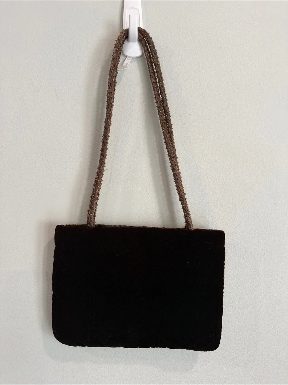 Beaded Floral Accent Brown Shoulder Bag very unique